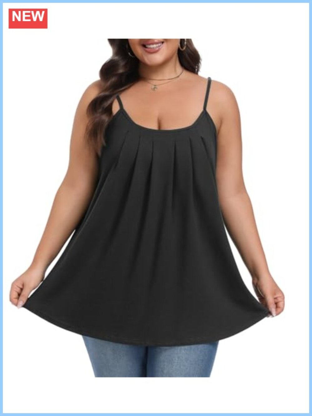 Plus Size Tank Top Camisole Pleated Flowy Spaghetti Strap Sleeveless